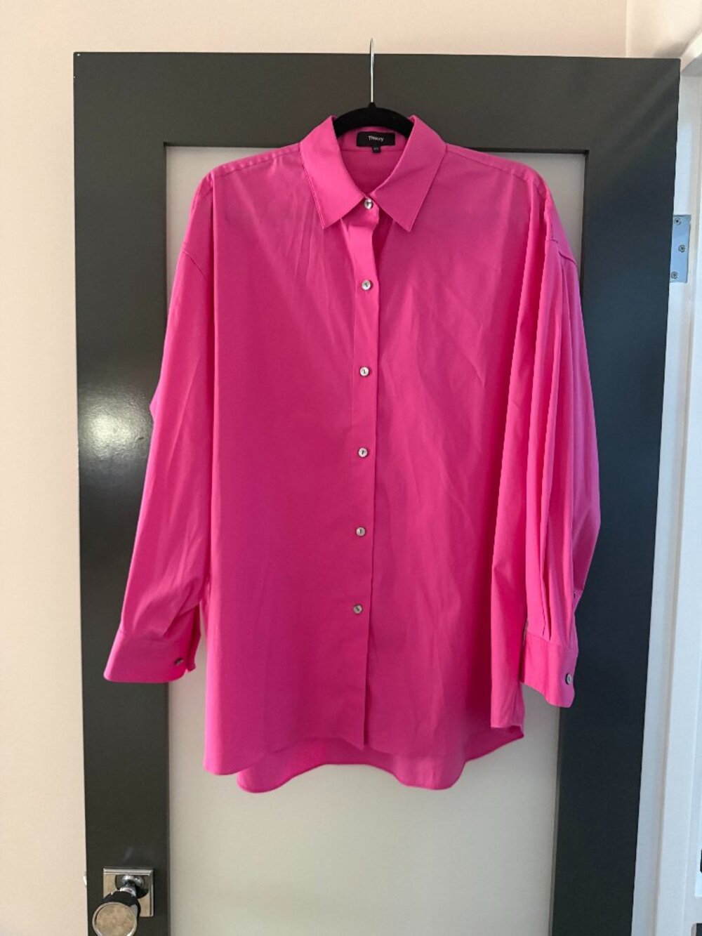 Theory hot pink button down shirt (size: medium/large)